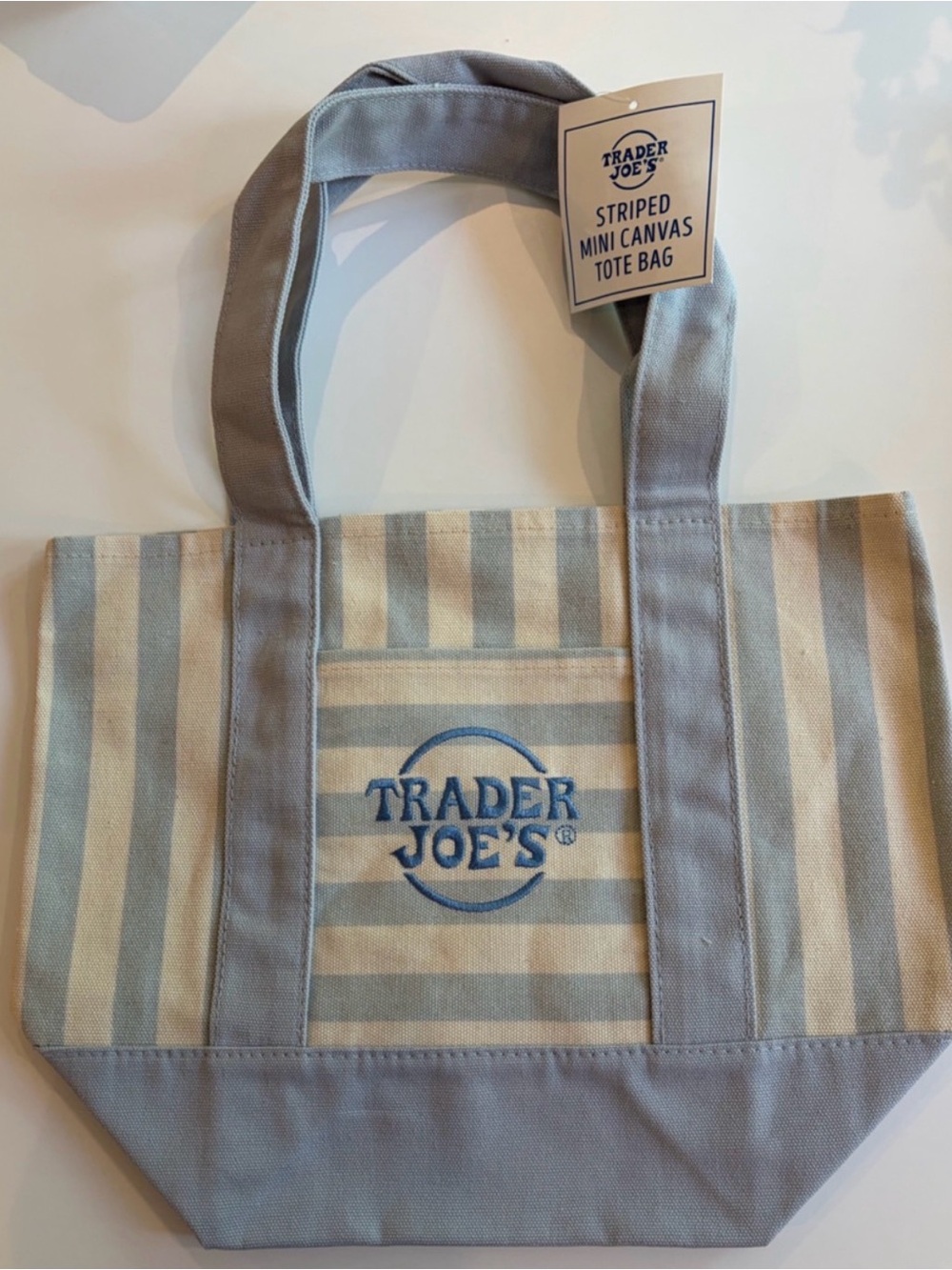 Trader Joe's Blue Stripe Mini Canvas Tote Bag